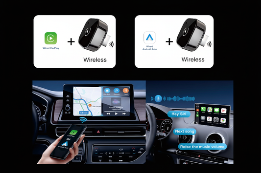 CarPlay-adapter med svart bakgrund och vita rutor