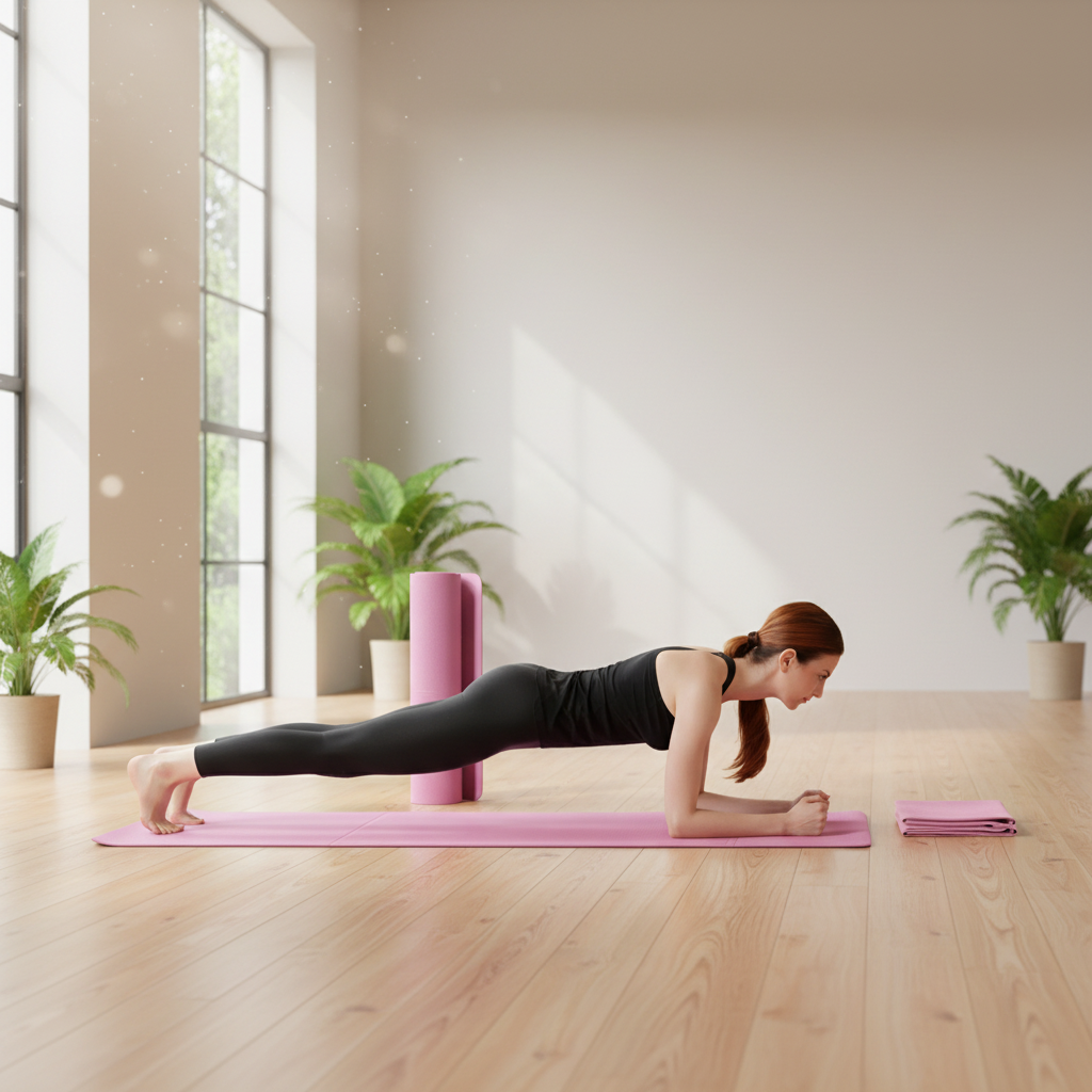 Rosa yogamatta med levande bakgrund